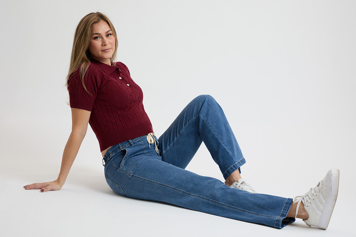 Women's Mid Rise Tie Front Wide Leg Jeans