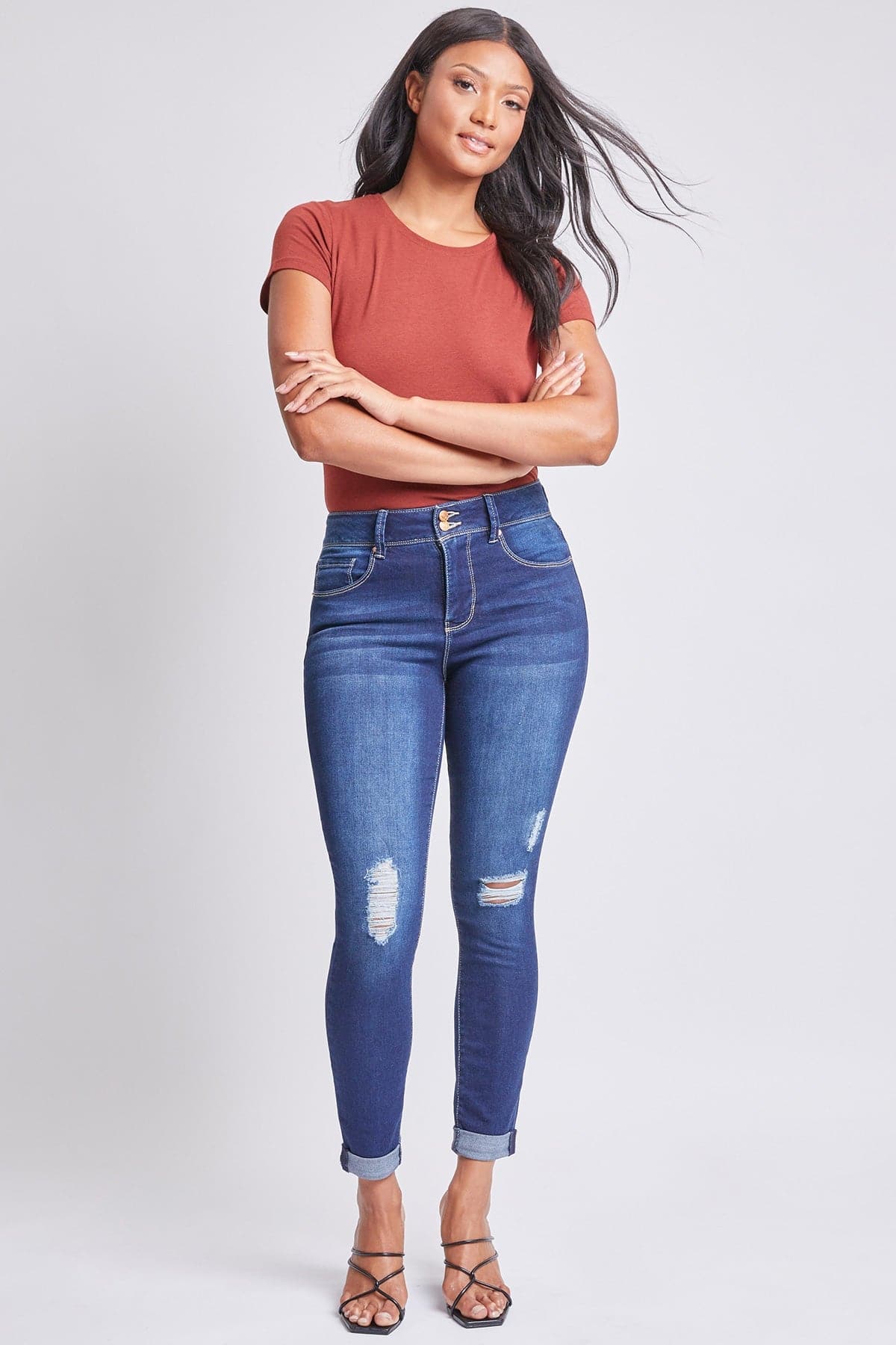 Women's 2 Button Tummy Control Rolled Cuff Jean