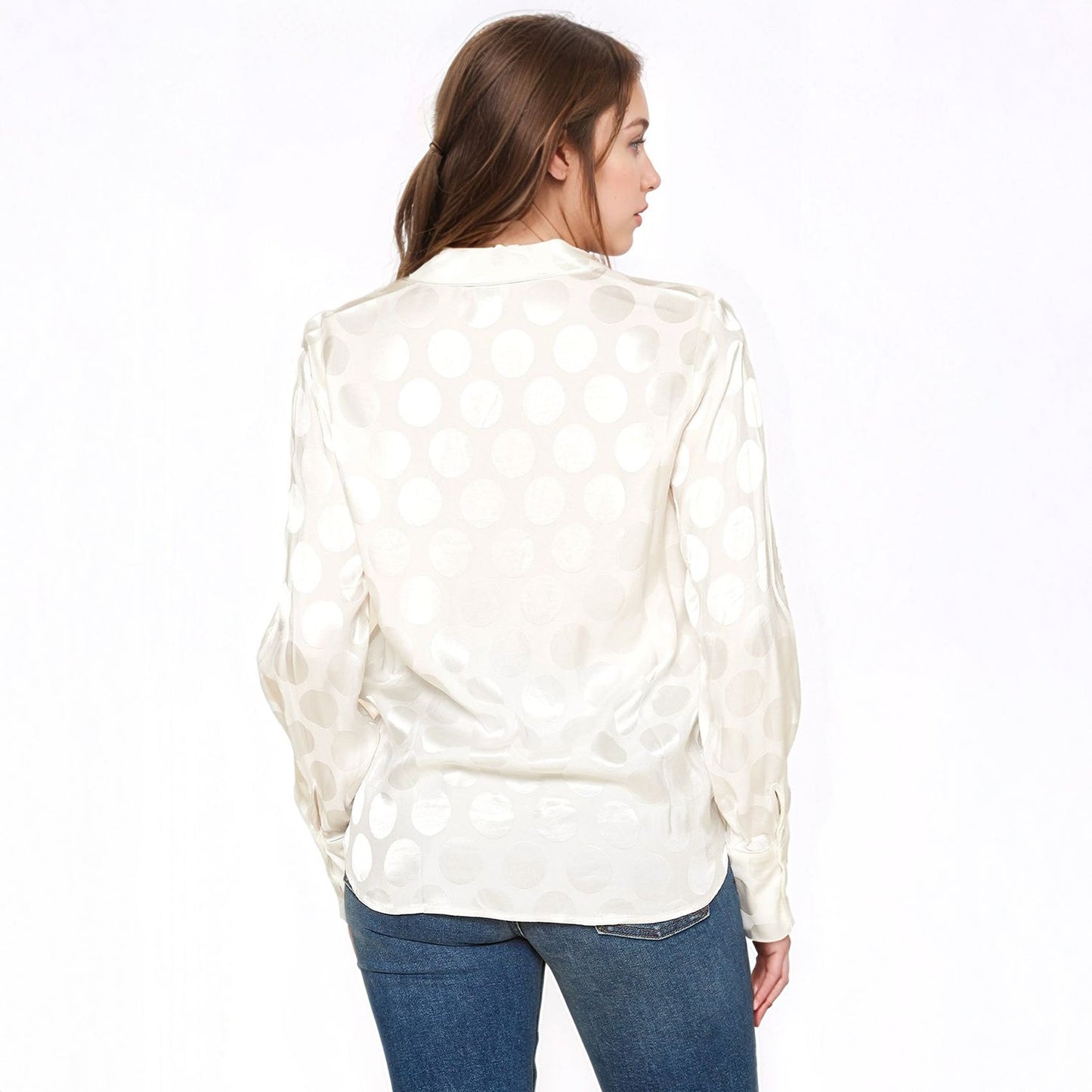 Pleione Women's Polka Dot V-neck Surplice Front Pajama Blouse in White Dots
