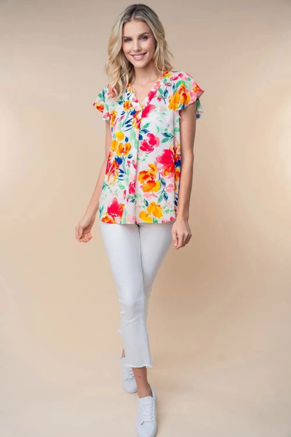 Trendsi Floral Woven Top Women's Casual Short Sleeve Summer T-Shirt - Lightweight