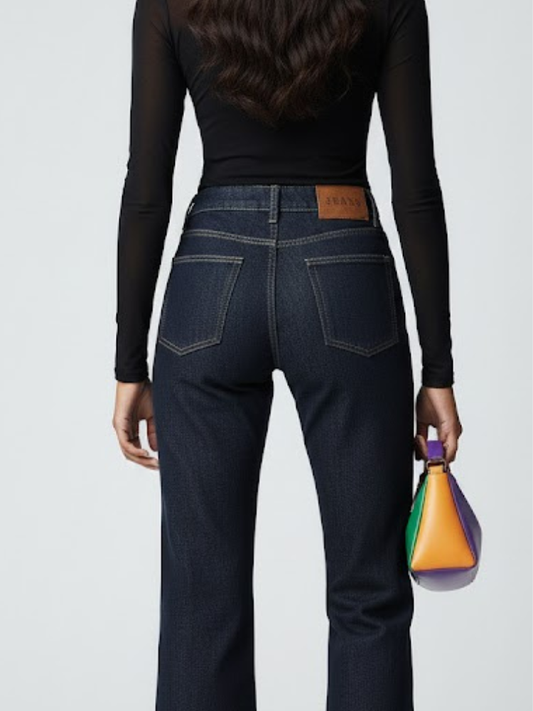 BYMANYC ® New York Hudson Yards High-Rise Flare Jeans in Dark Blue, view 2