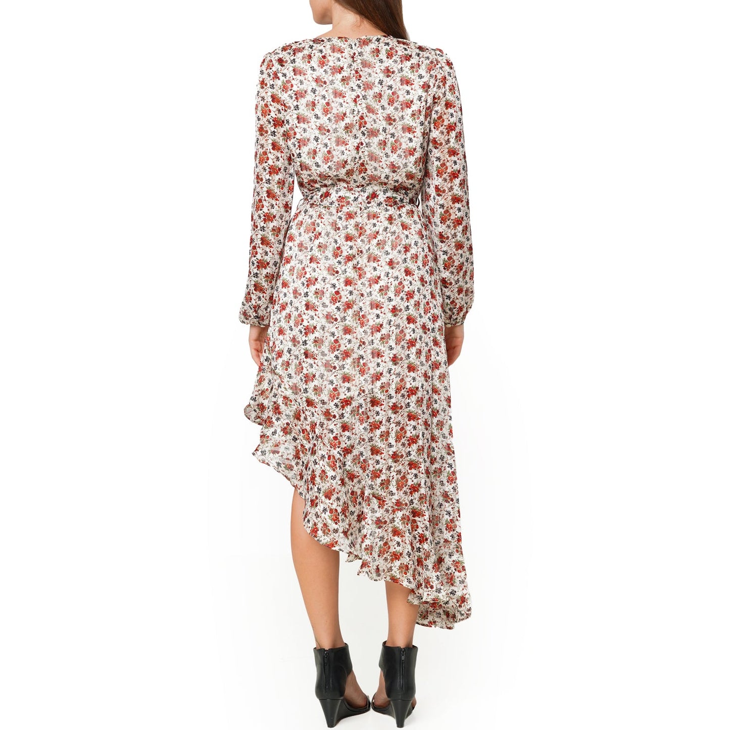 Women's Floral Asymmetrical Ruffle Hem Wrap Dress In Victoria Garden