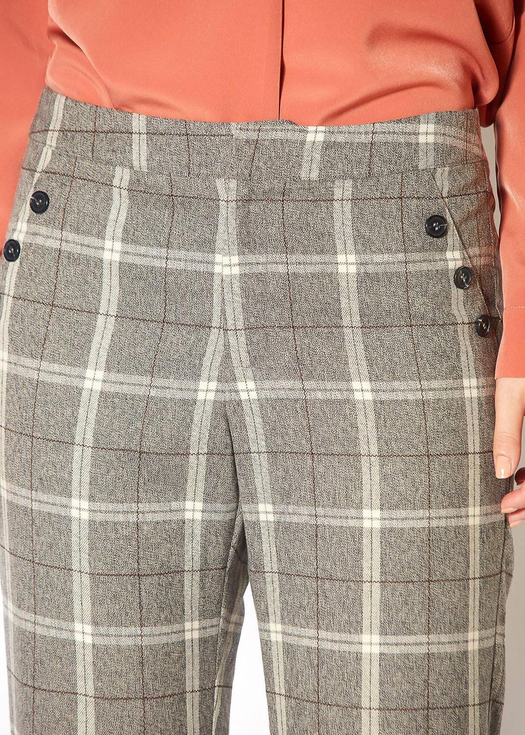 Pleione Women's Suiting Straight Pants in Mocha Plaid