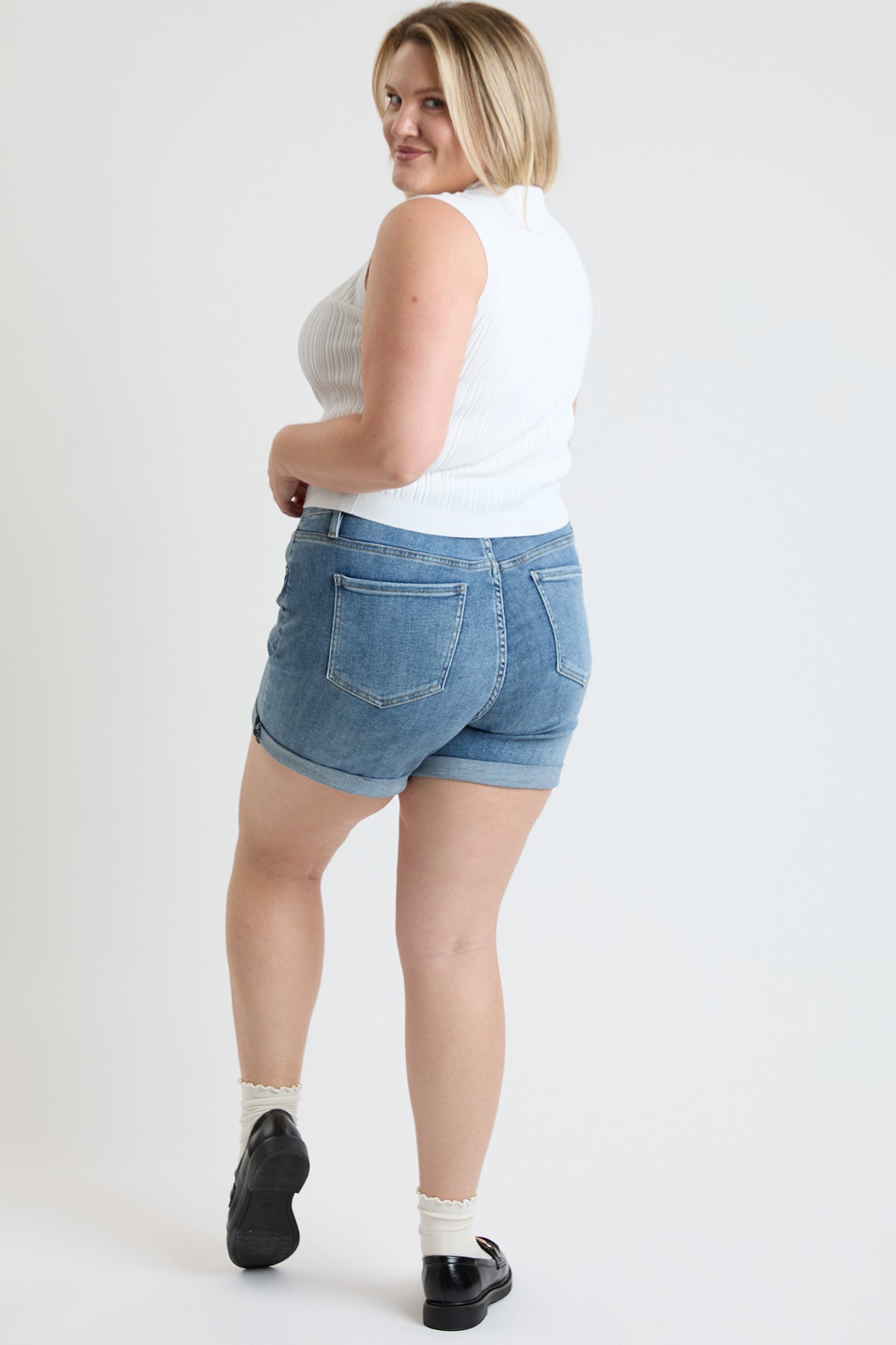 Women's Plus High Rise Premium Stretch Fold-Over Cuff Shorts