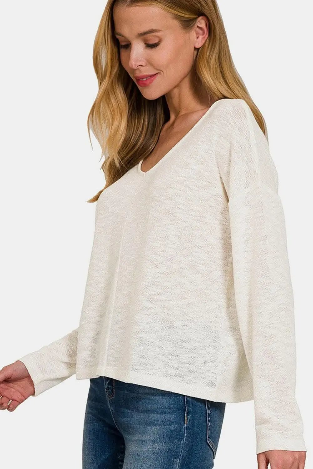 Trendsi usa - Zenana v-neck dropped shoulder tee