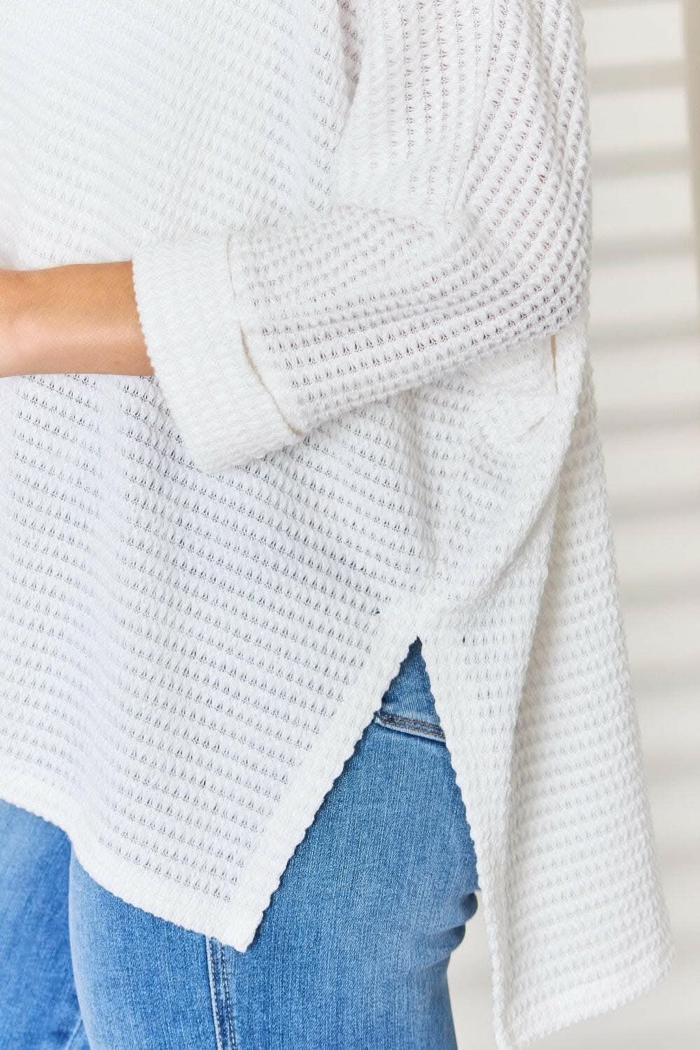 Top - Waffle Knit V-Neck - Zenana