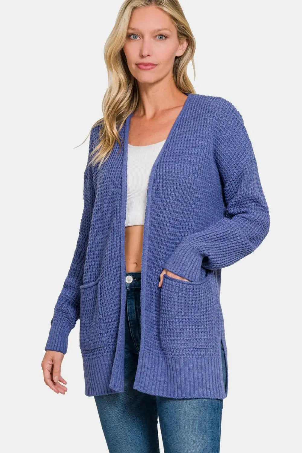 Trendsi Waffle Knit Cardigan Women's Layering Sweater Open Front Cozy