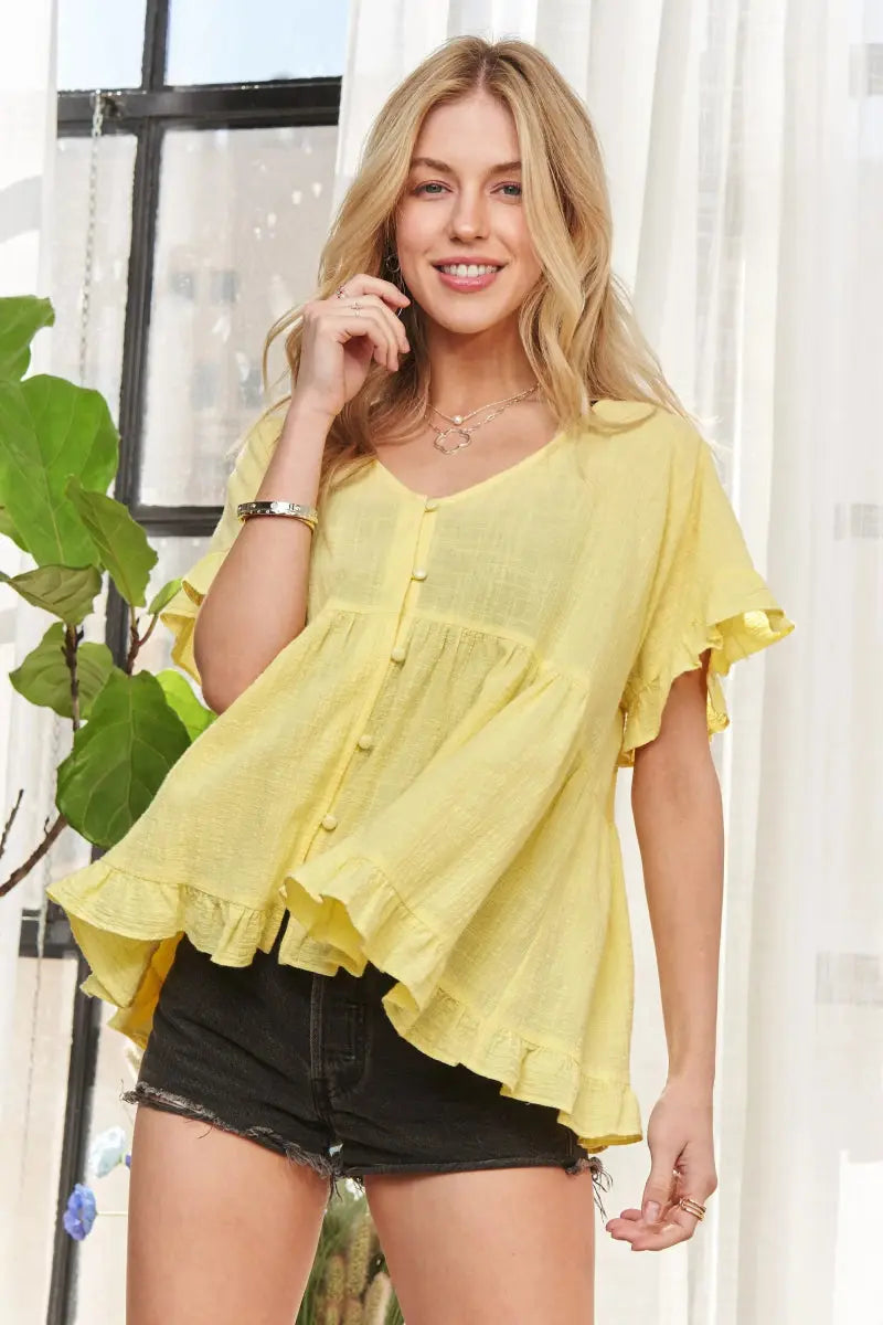 Trendsi ADORA Yellow Babydoll Blouse Small