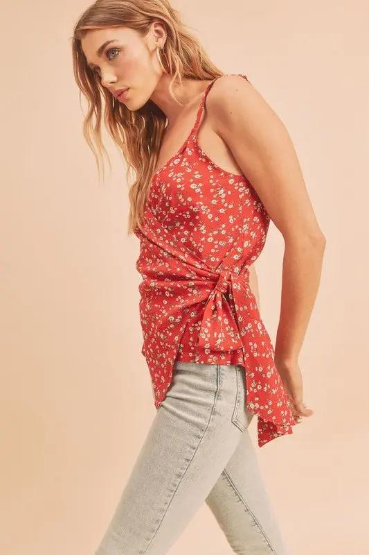 Trendsi Aemi + Co Ditsy Floral Cami Top - Red - Medium