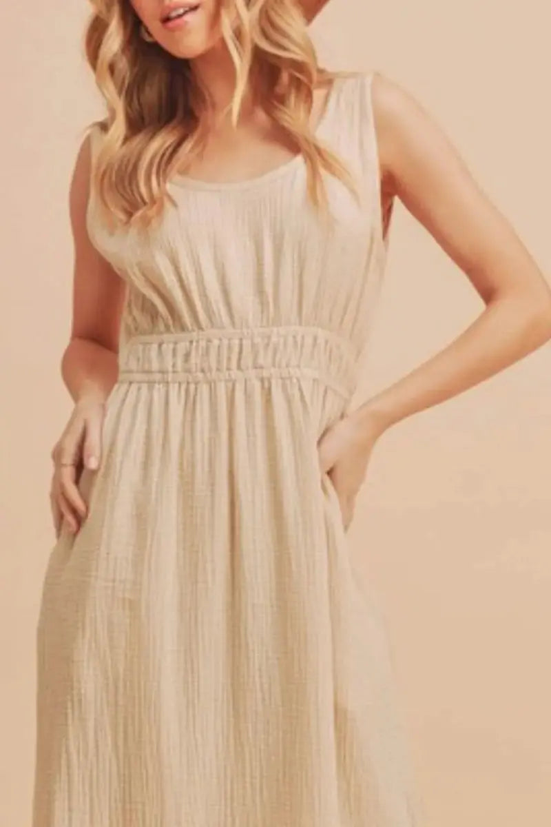 Sleeveless Tank Dress - Side Slit, Round Neck - Casual