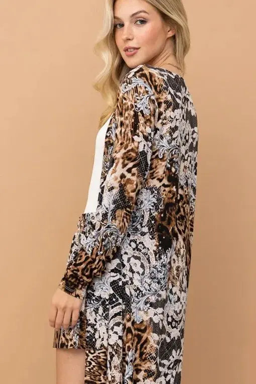 Kimono & Shorts Set - Animal Print - Women's Loungewear