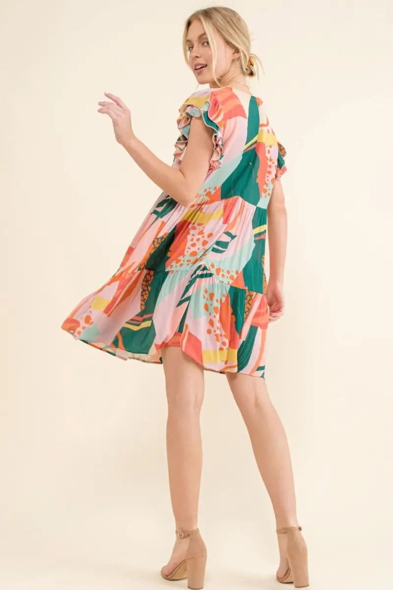 Lovesalve WS And The Why Printed Double Ruffle Sleeve Dress