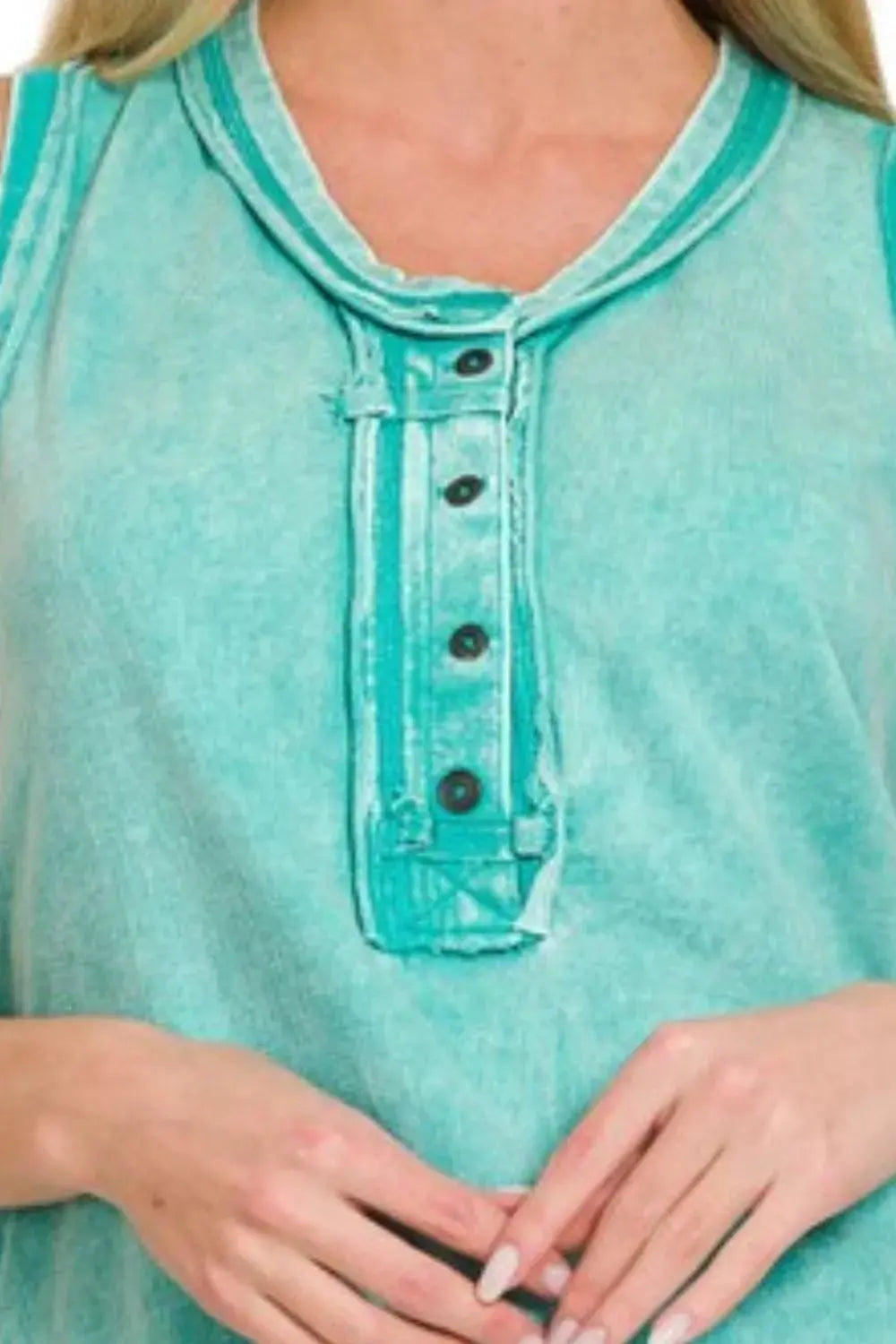 Henley Tank - Sleeveless Raw Edge - Casual Top