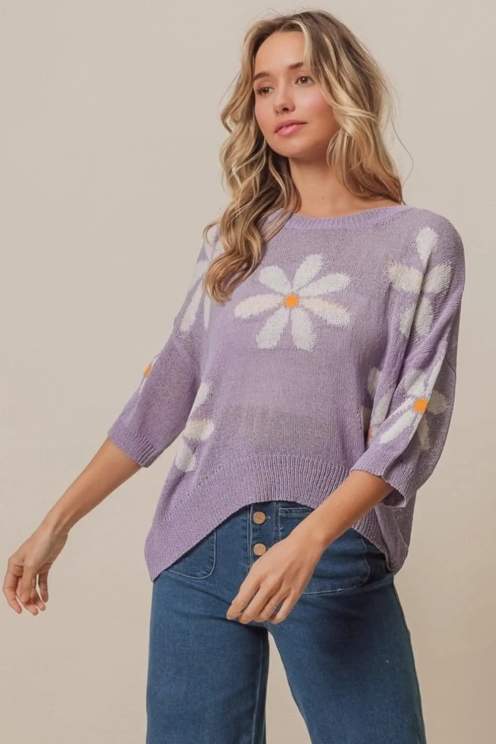 Trendsi Floral Slit Sweater Women's Chic Knit Top - Elegant & Comfy