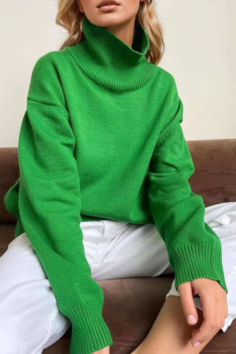 Trendsi Basic Bae Turtleneck Dropped Shoulder Long Sleeve