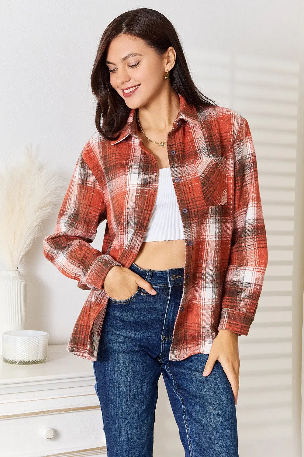 Button-Up Shirt - Chic Plaid - Versatile Long Sleeve