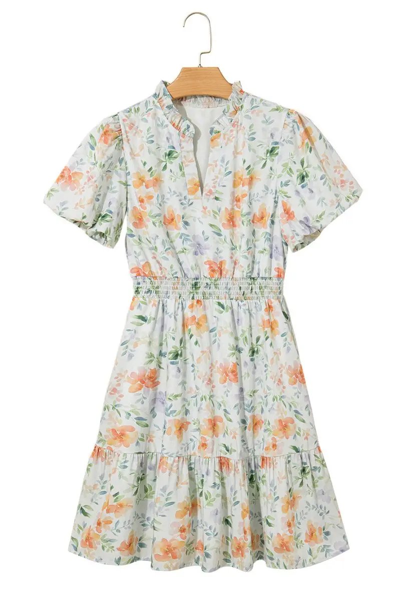 Love Salve Beige Floral Print Shirred High Waist Puff