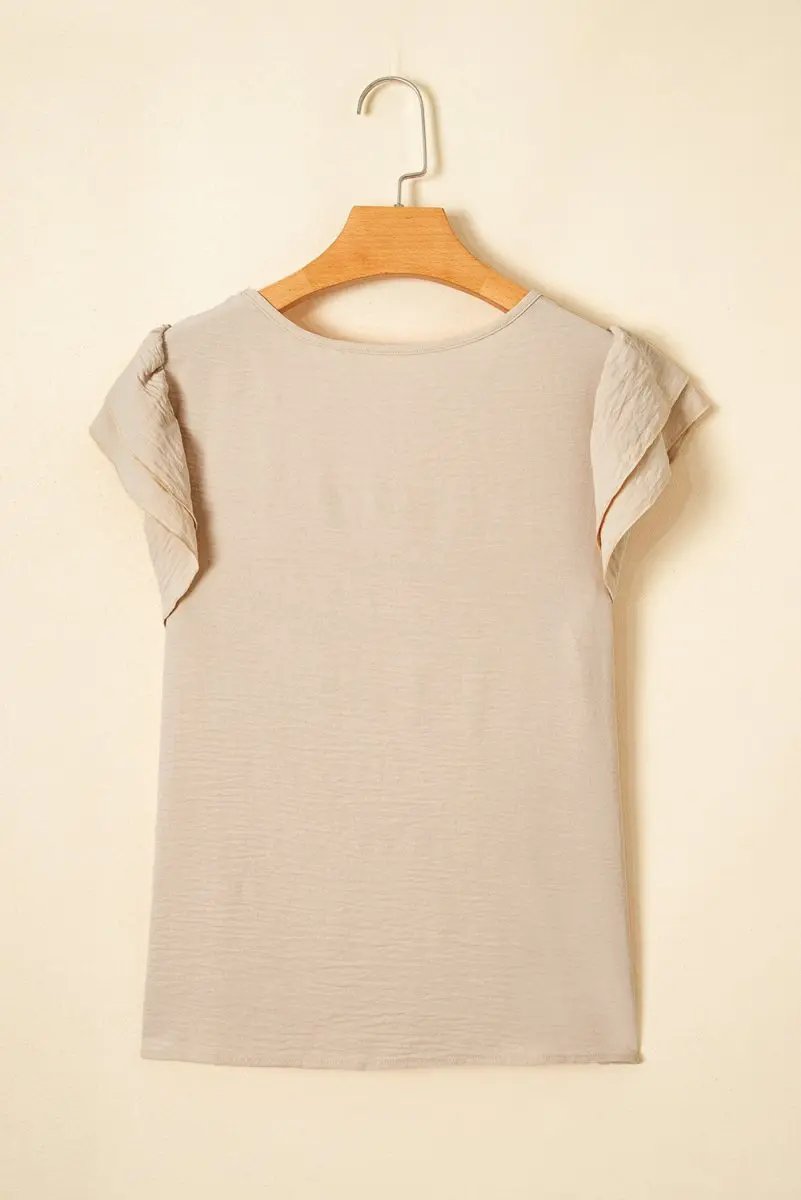 Love Salve Beige Blouse Women's Daily Wear Ruffle Sleeve Elegant Top