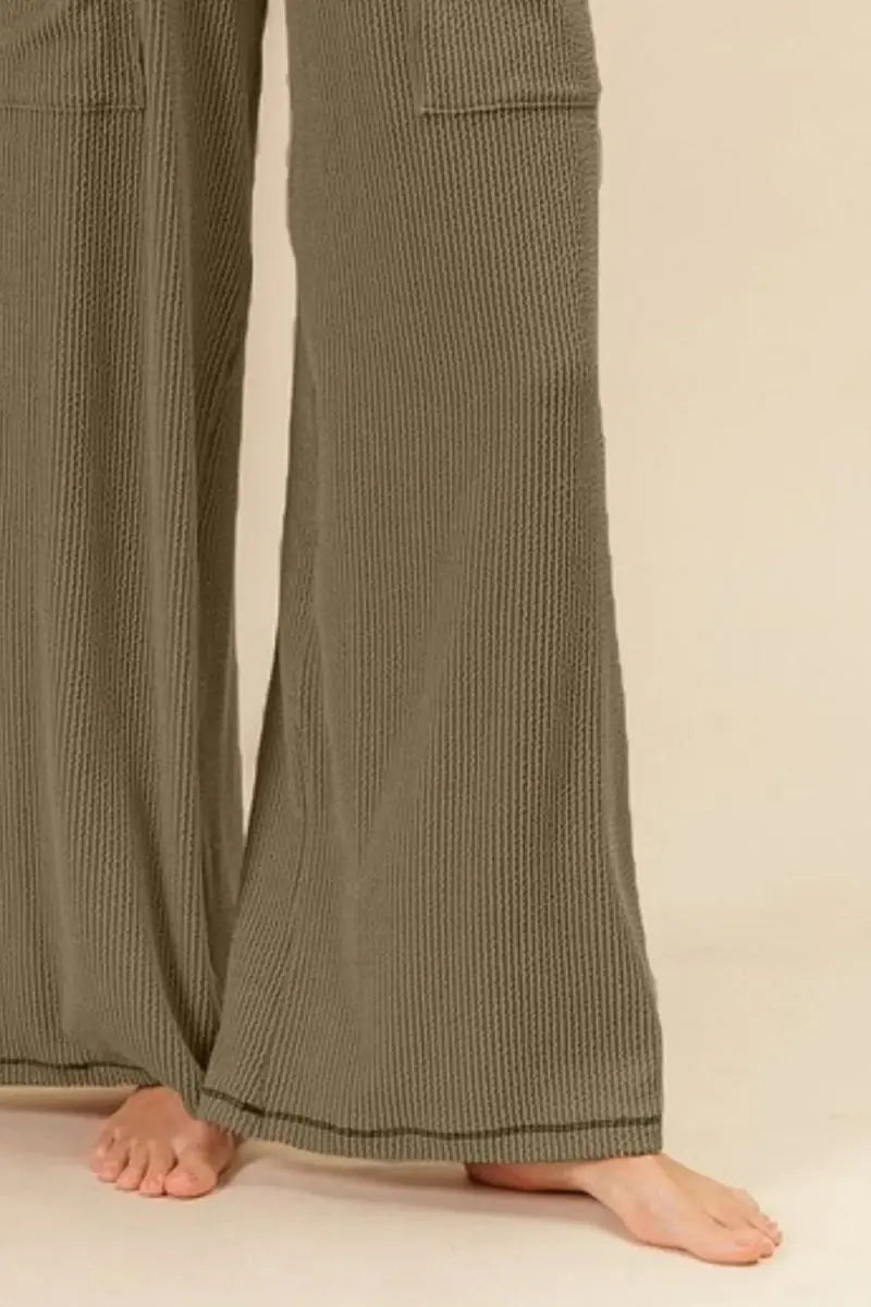 Trendsi 2Tone Ribbed Pants Women's Casual Everyday Pants Side Pockets USA Ship