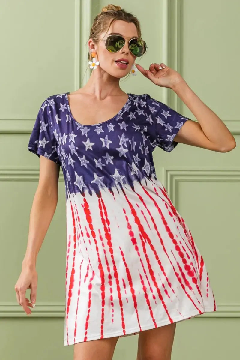 Tee Dress - American Flag Patriotic - Casual Mini Dress