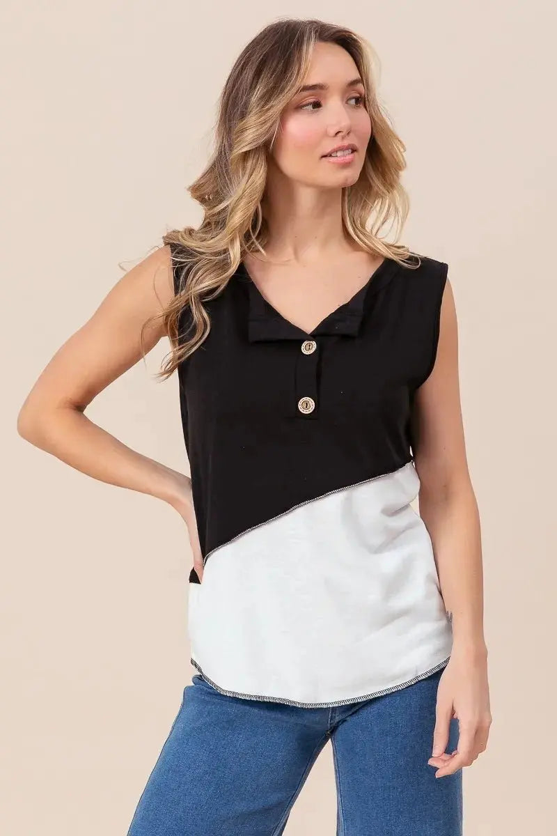 Trendsi Color Block Henley Women's Casual Top: Soft Knit, USA Shipped