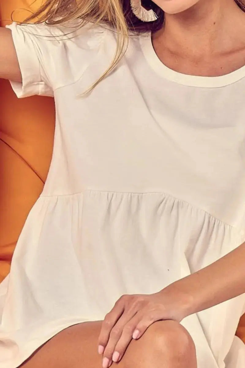 Trendsi Cotton Knit Top Women's Casual Puff Sleeve Baby Doll Shirt