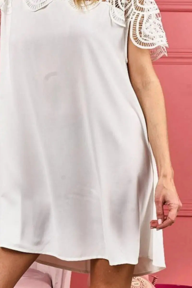 Women's Blouse - Crochet Lace Yoke - Casual Wrinkled Texture Top