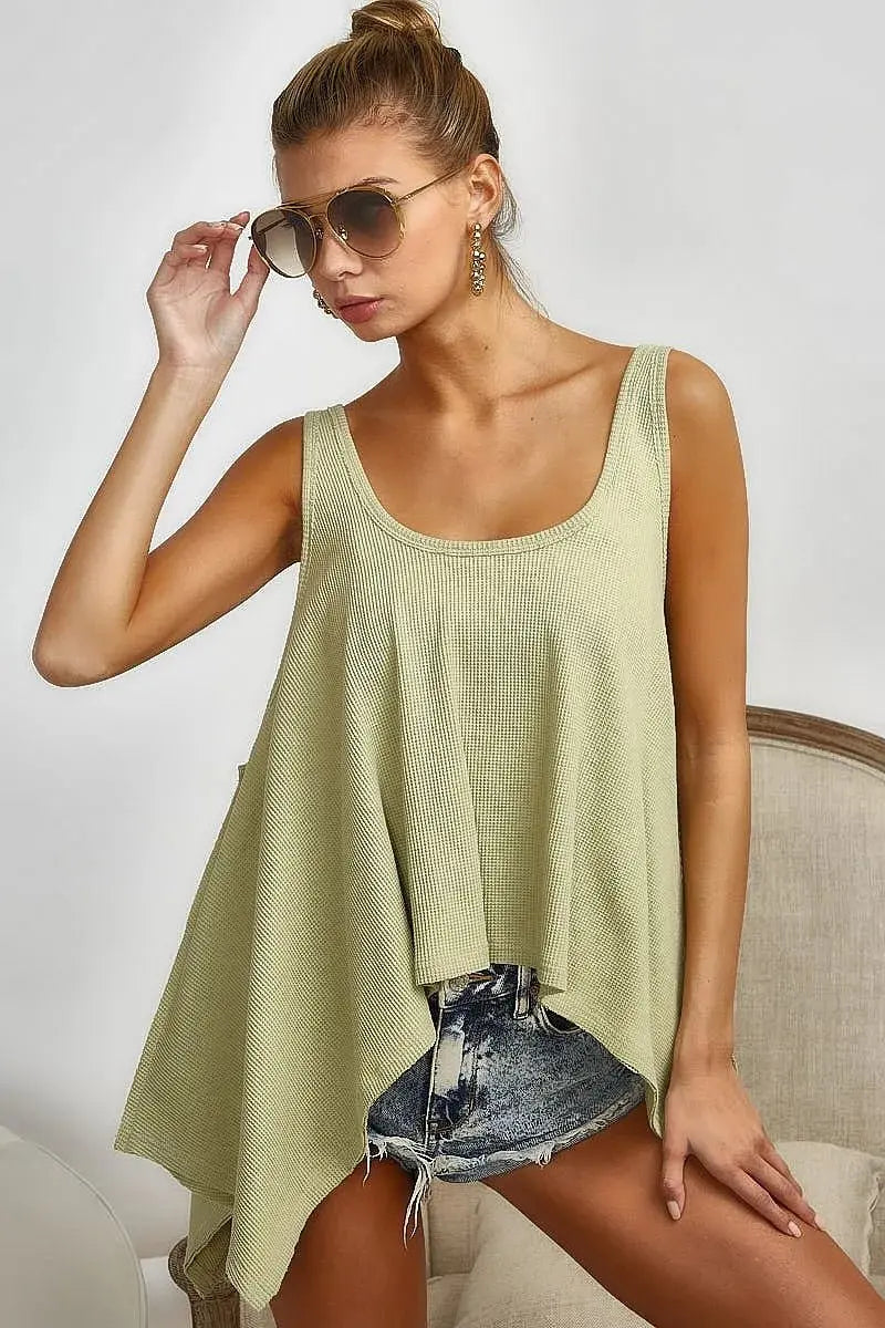 Trendsi BiBi Knit Tank Top Women's High Low Flare USA Shipped Casual