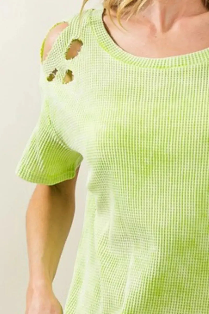 Trendsi BiBi Mineral Wash Women's Thermal Top Loungewear Comfy Loose Fit Tee