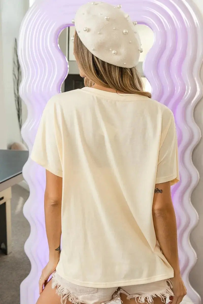 Trendsi Rhinestone Beaded Top Women's Party Glam Short Sleeve T-Shirt