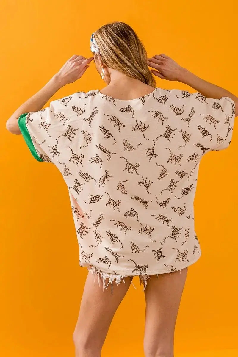 Trendsi BiBi W Stripe Top Women's Casual V-Neck Tee - Contrast Color Block, USA Ship