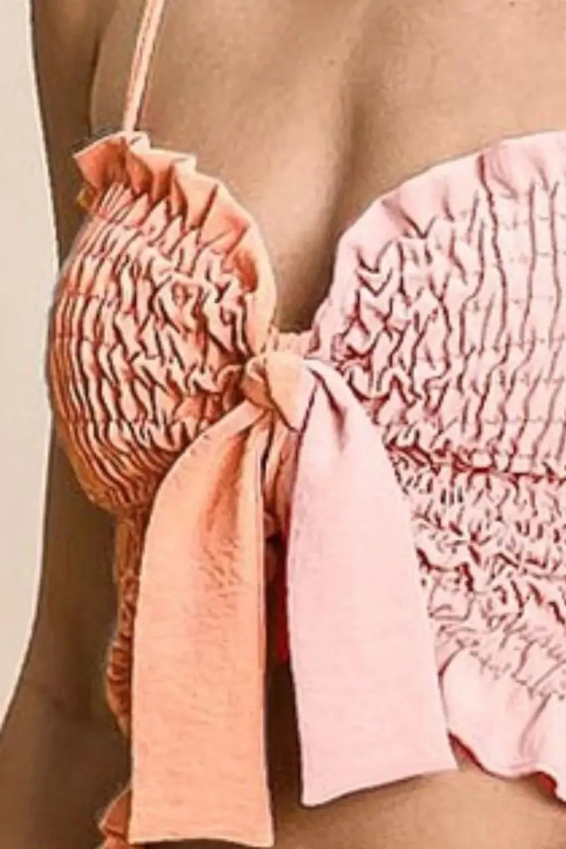 Trendsi Woven Color Block Bra Top Women's Summer Casual Smocked Ribbon Detail Tank