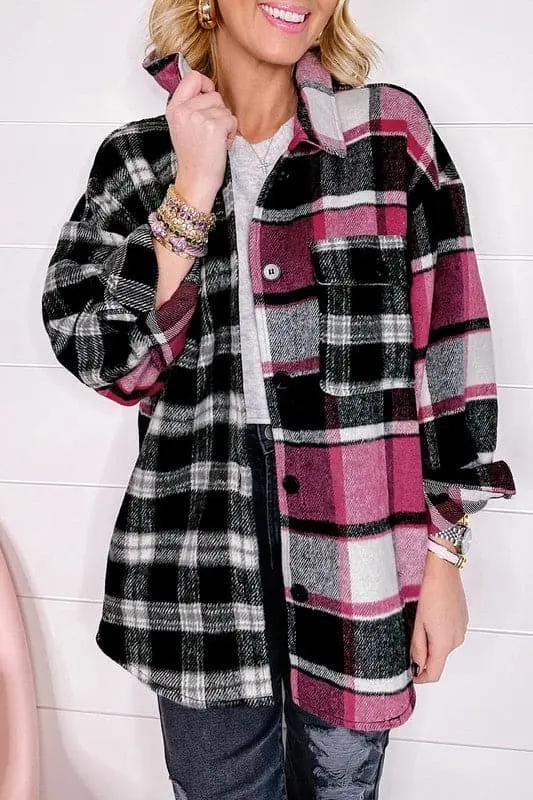 Shacket Jacket - Black Plaid Colorblock - Loose Fit