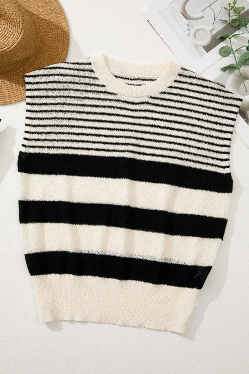 Love Salve Striped Sweater Vest Women's Daily Layering Knit Top Trendy Sleeveless