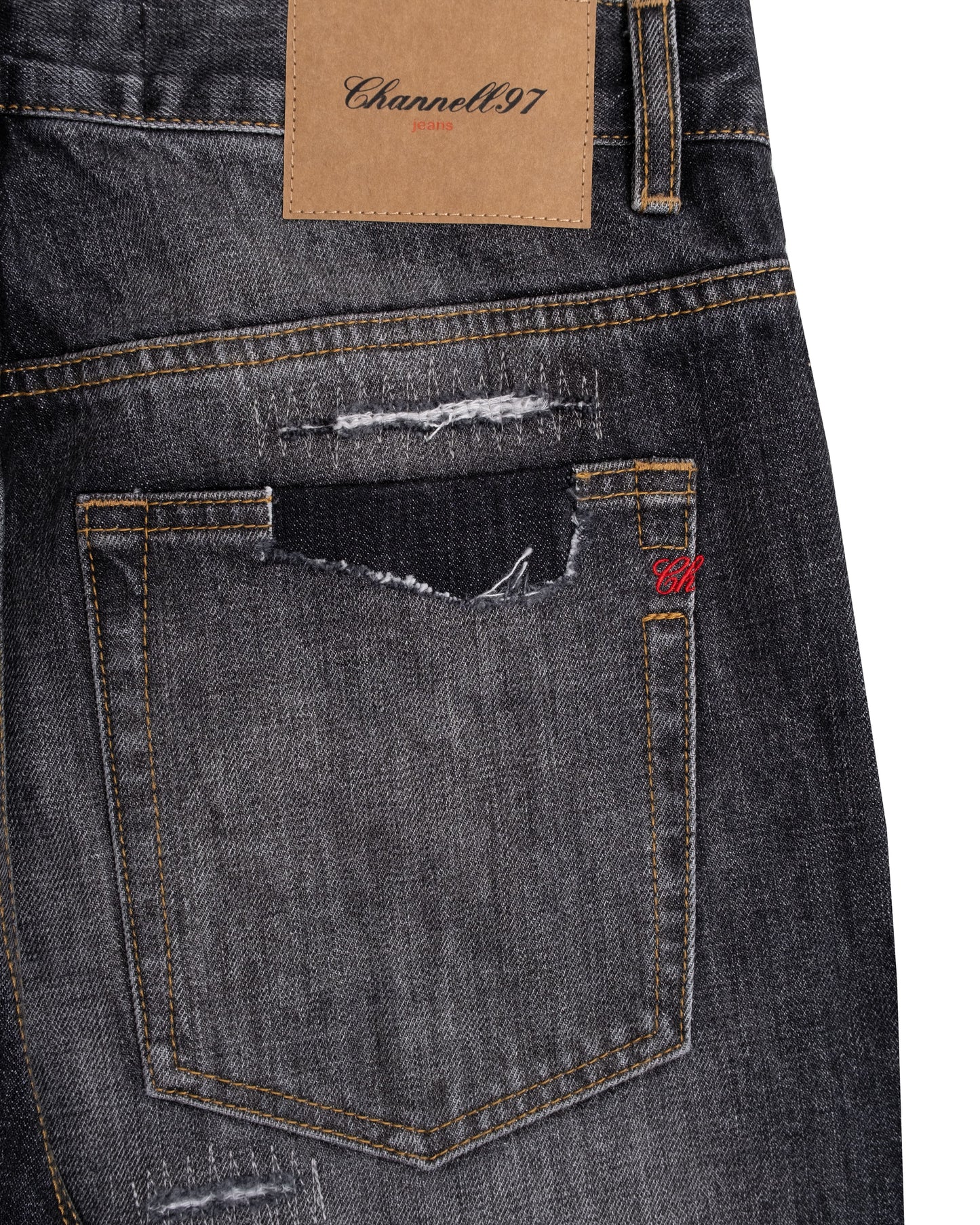 Black Repaired Selvedge Denim