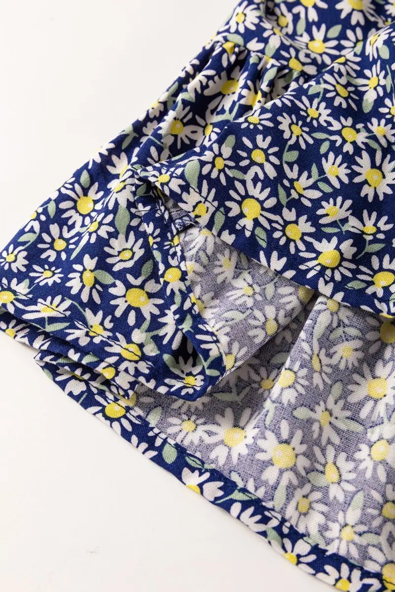 Love Salve Blue Floral Blouse Women's Daily Smocked Top: Spring Southern Belle Style