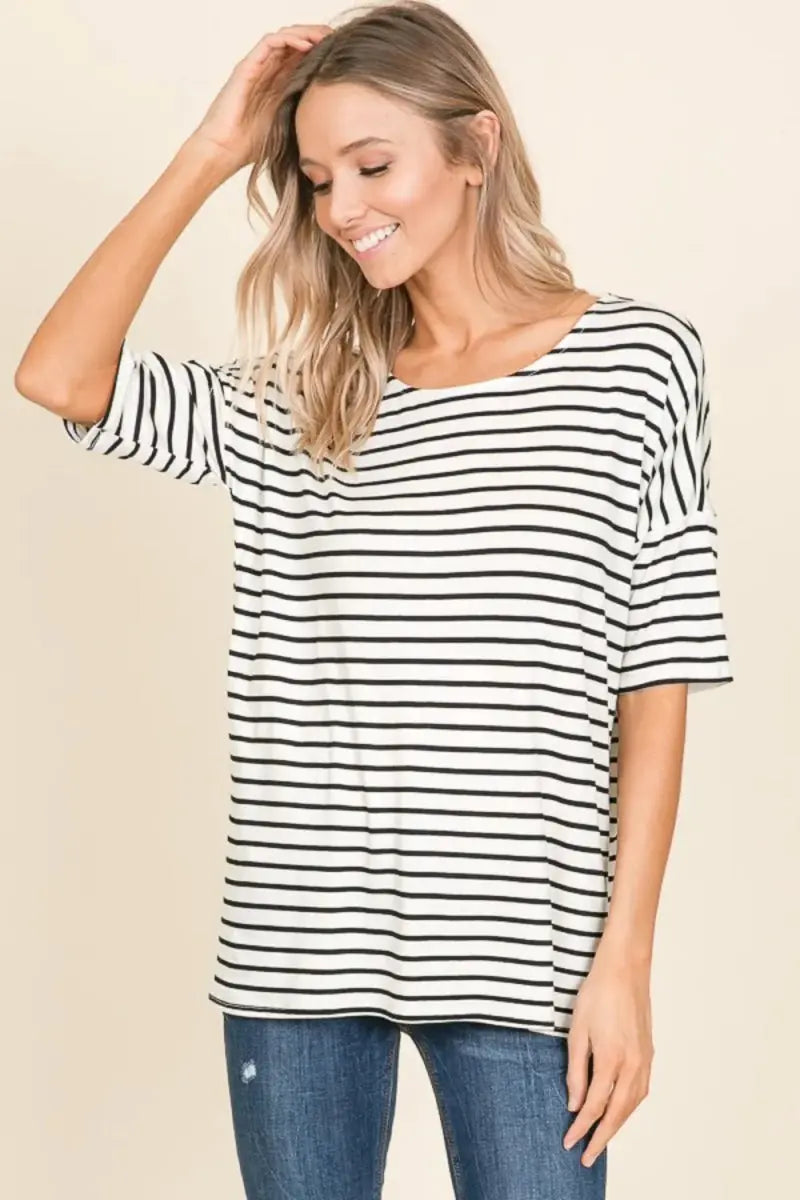 Trendsi Striped T-Shirt Women's Casual Round Neck Tee Soft & Comfy