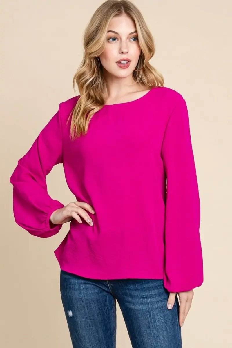 Trendsi Textured Balloon Sleeve Top Women's Casual Shirt Chic & Comfy
