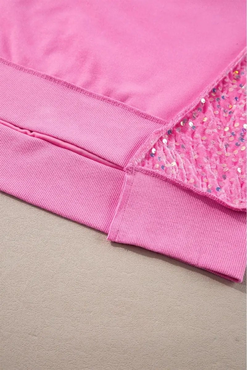 Love Salve Sequin Patchwork Women's Henley Sweatshirt Casual High Low Top