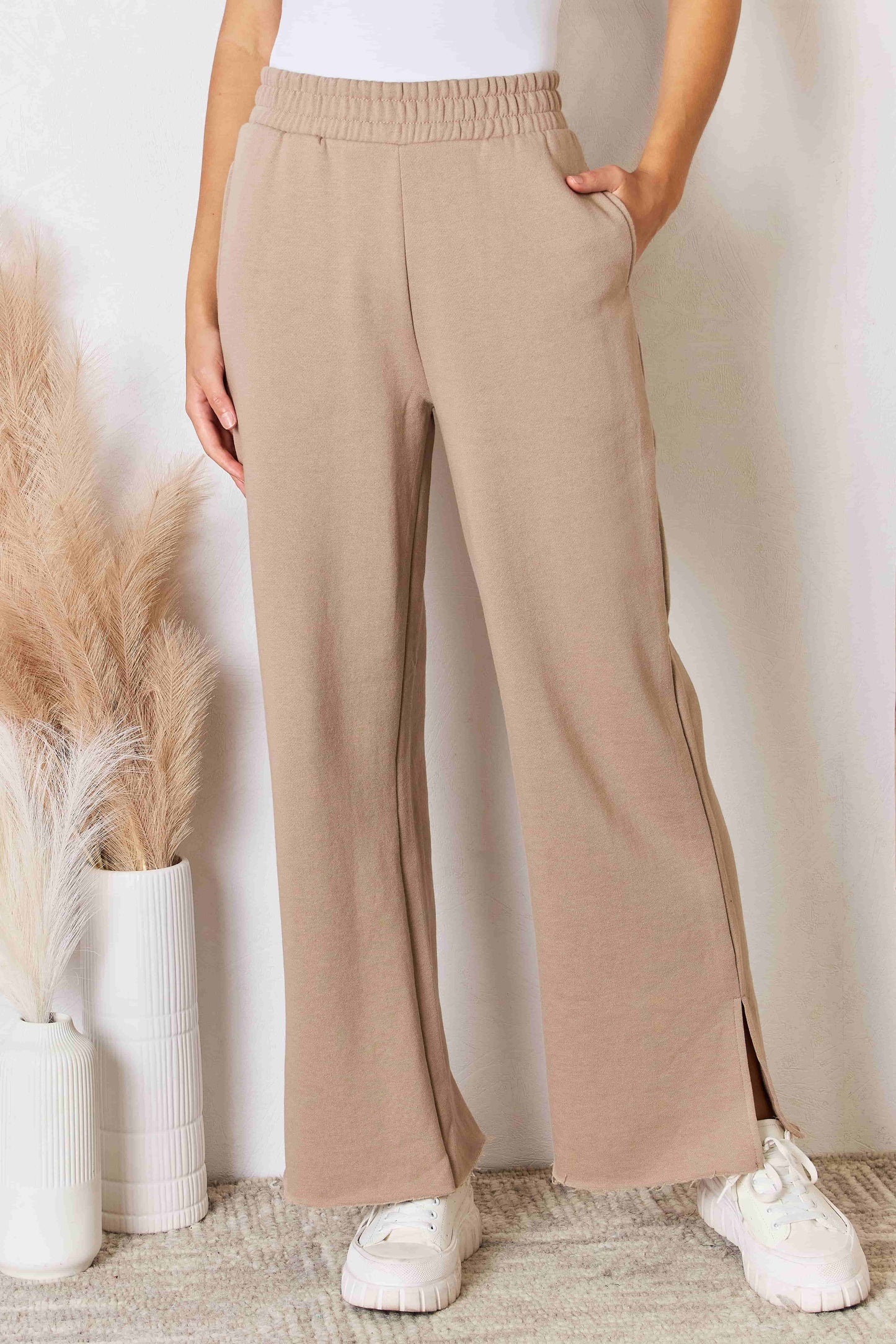 Wide Leg Pants - Side Slits - Risen Fit