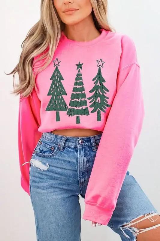 Color Bear Christmas Tree Graphic Unisex Fleece Sweatshirt Warm & Cozy