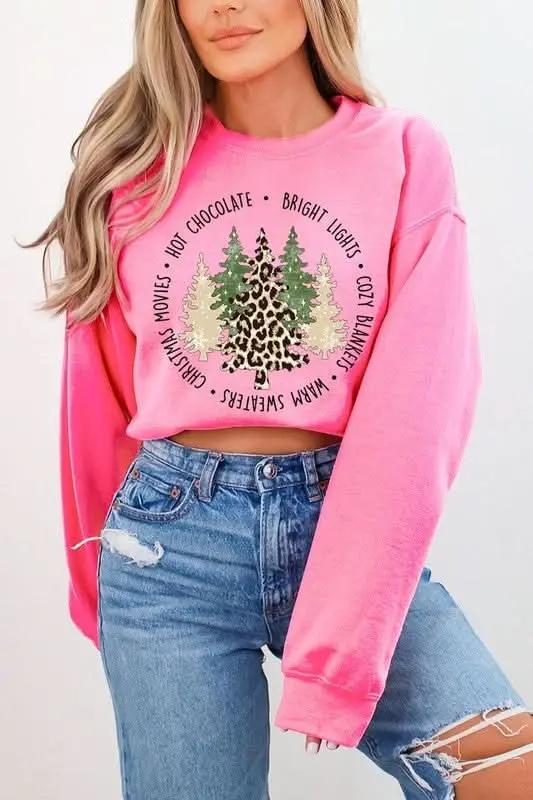 Color Bear Christmas Tree Graphic Unisex Fleece Sweatshirt Cozy & Trendy