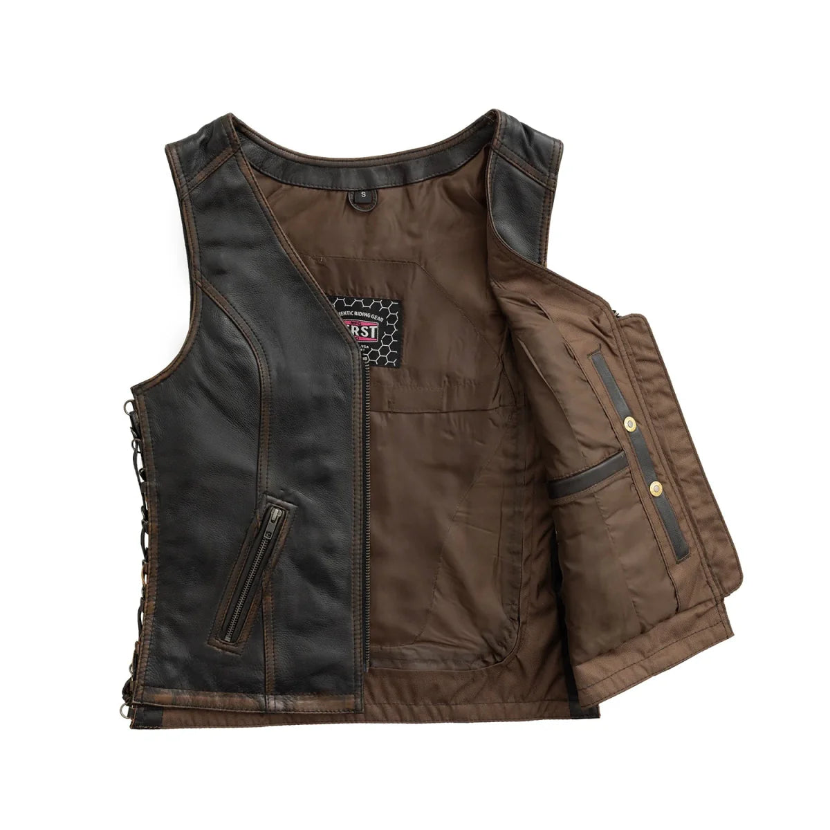 Cindy - Women's Motorcycle Leather Vest Brown Beige