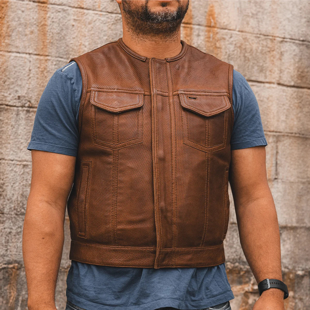 Lowside Men's Perforated Motorcycle Leather Vest