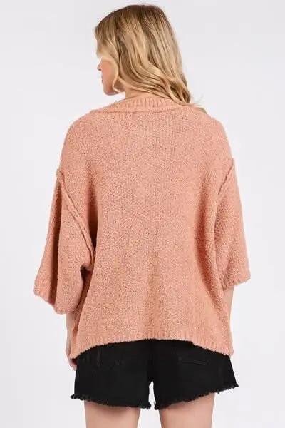 Trendsi Knit Sweater Women's Casual Everyday Top Side Slit Drop Shoulder Soft