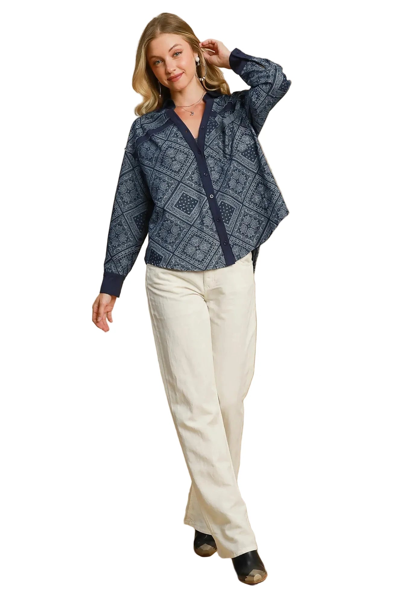 Paisley Print Denim Shirt Jacket