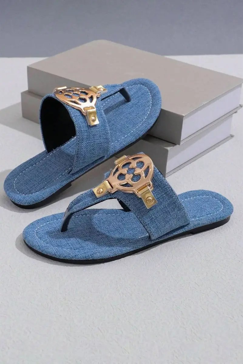 Love Salve Blue Leather Thong Women's Vacation Slippers - Comfy & Casual