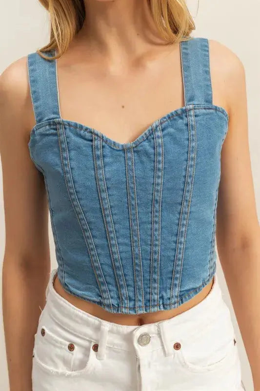 Denim Tank Top - Sweetheart Neckline - Casual Style