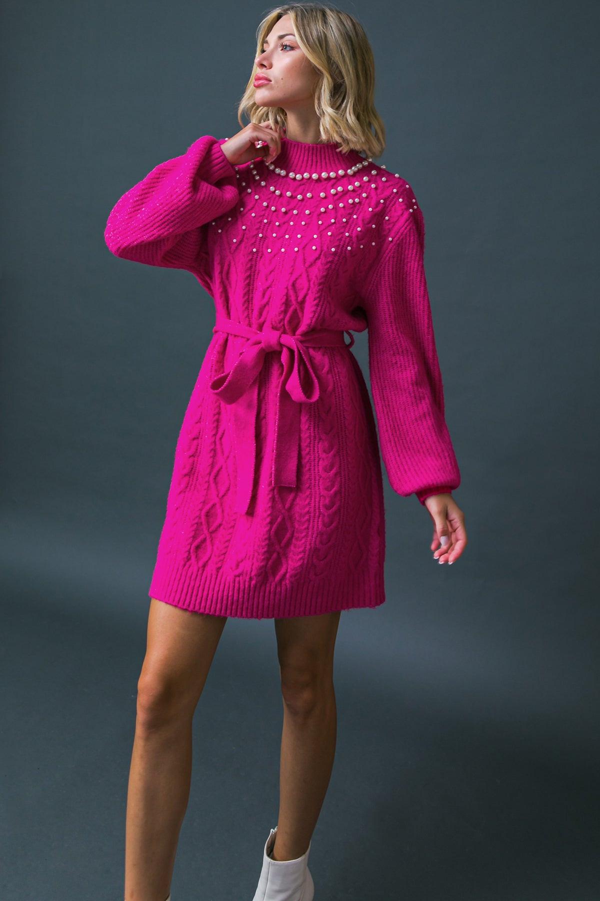 mini pink sweater dress Ribbed Mini Dress Magenta / Medium