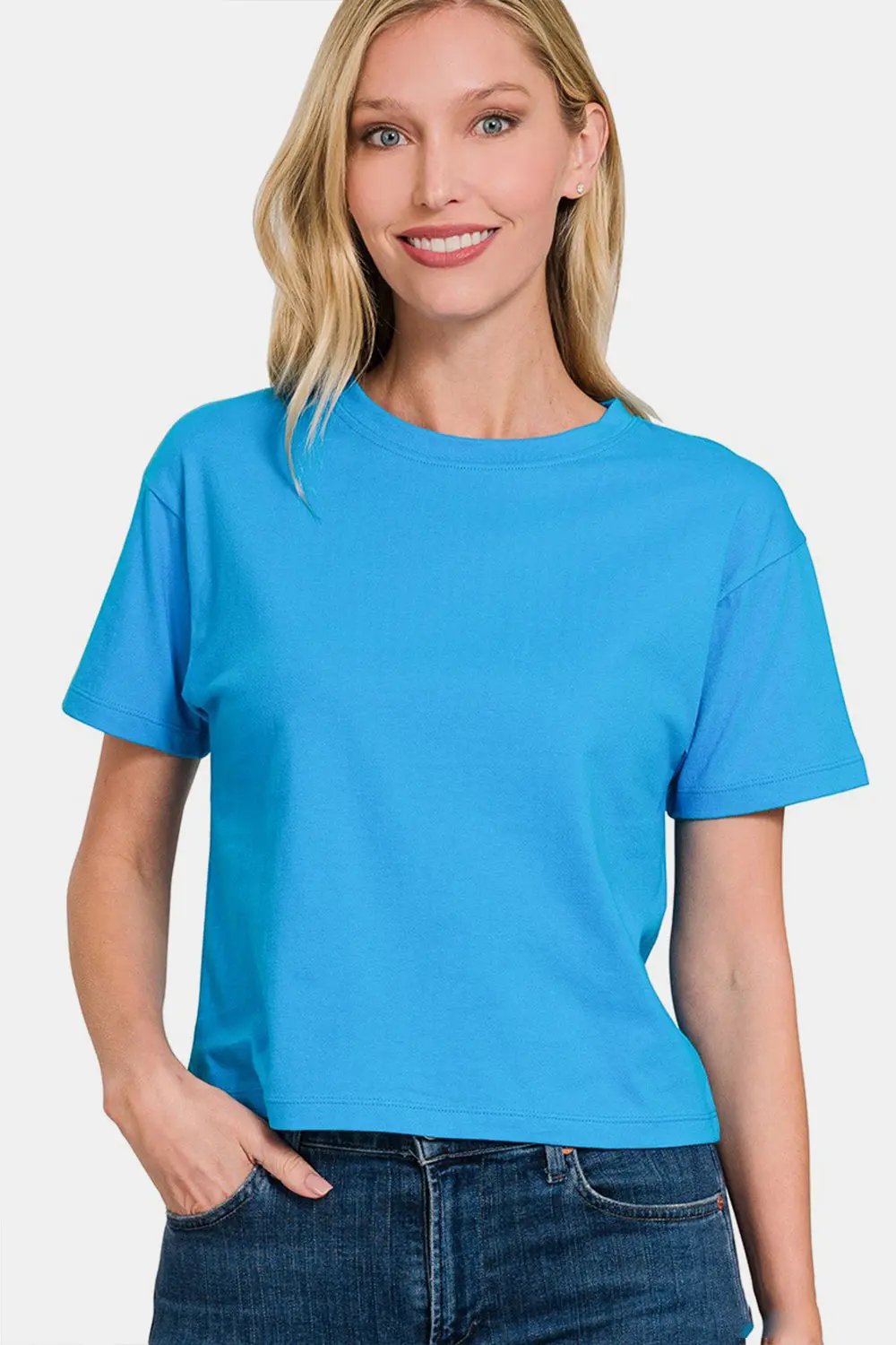 Trendsi Zenana Cropped Tee Women's Casual Round Neck Short Sleeve Top - Soft & Stylish